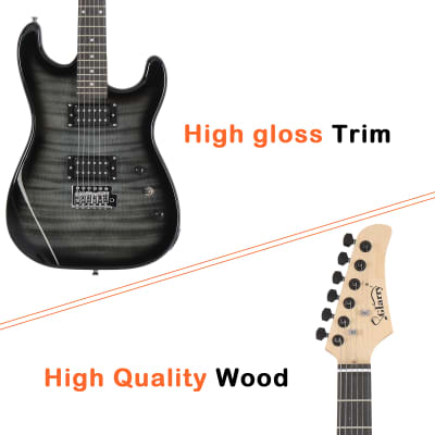Glarry GST Stylish H-H Pickup Tiger Stripe Electric Guitar Kit with 20W AMP, Bag, Guitar Strap 2020s -Black image 14