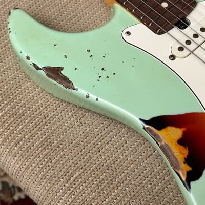 Friedman Vintage S Surf Green Over 3 Tone Burst Electric Guitar - with Hard Case image 4