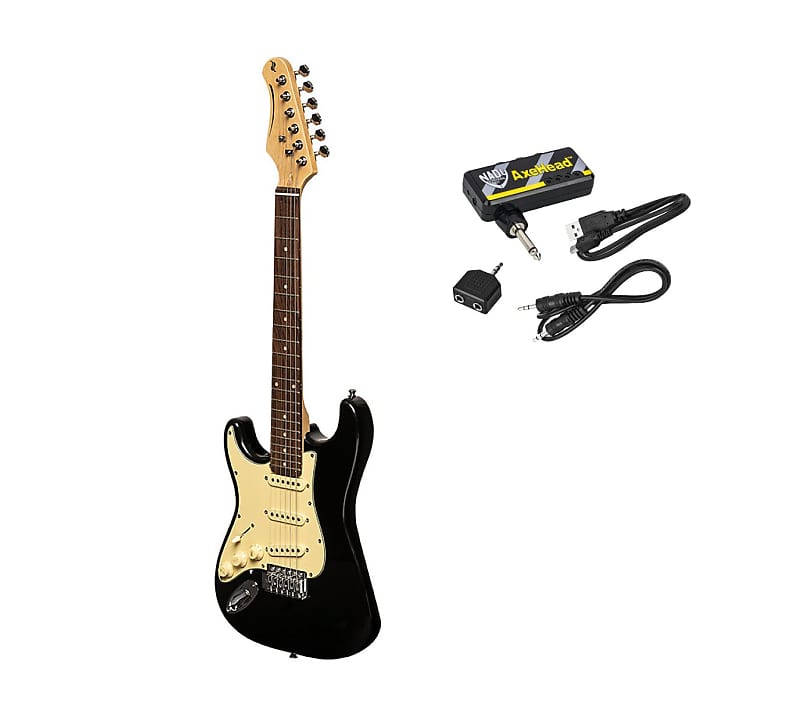 3/4 Size Kids Electric Guitar Left Hand - Black + Mini Amp for