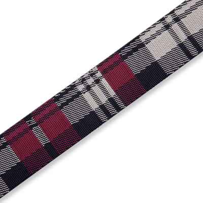 Levys 2 Inch Polyester Guitar Strap With Black Plastic Loop And Slide, Garnet Plaid image 2