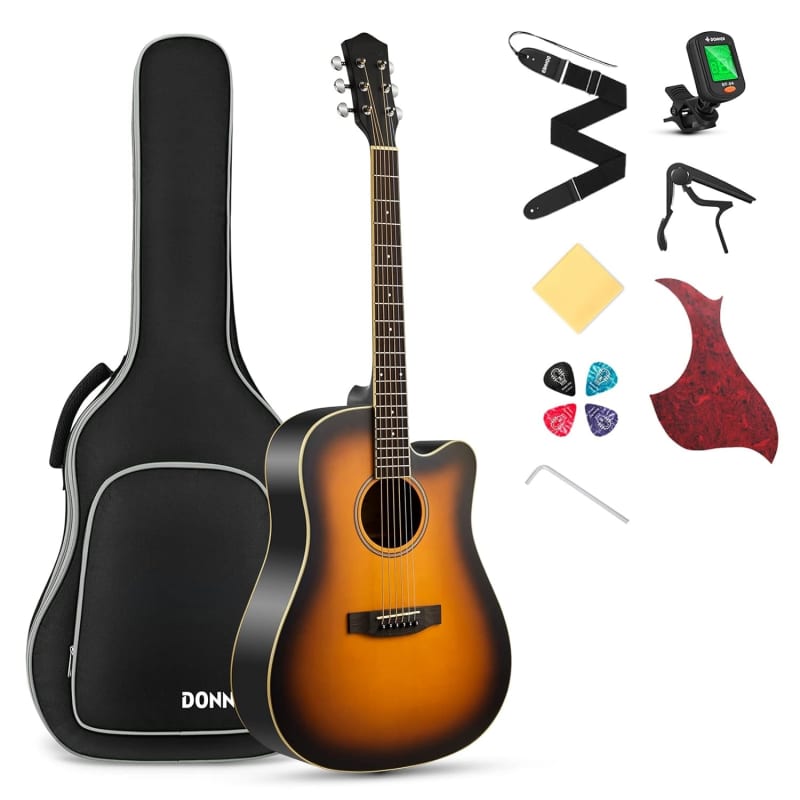 Acoustic Guitar Beginner Adult Full Size 41 Inch Dreadnought Cutaway  Acustica Guitarra Bundle Kit with Free Online Lesson Bag Tuner Capo  Pickguard String Strap, Right Hand