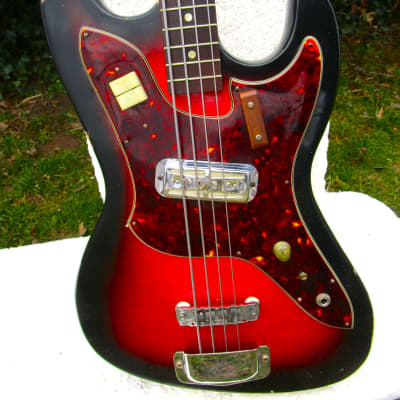 Harmony  Silhouette H-25 Bass Guitar, Late 1960's, USA, Cherryburst, Dearmond Pickup, Caseburst image 4