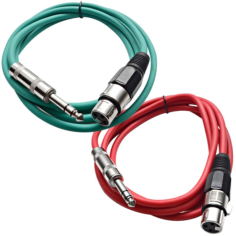 2 Pack of 1/4 Inch to XLR Female Patch Cables 6 Foot Extension Cords Jumper - Green and Red image 1