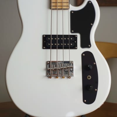 Eastwood Hooky Bass 4 Pro White w / Gig Bag, Extra Pickguard for sale