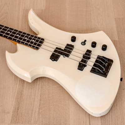 1990s BC Rich Mockingbird PJ Medium Scale Electric Bass Guitar White Japan image 7