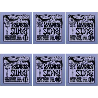 6-Pack Ernie Ball 2839 6-string Baritone Slinky Electric Guitar Strings 29 5/8 Scale (13-72) image 2