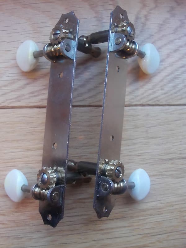 Kluson Vintage 1960s USA NOS 2-On-A-Plate Slotted or Solid Headstock Open Gear Tenor Guitar, Bass or Banjo Tuners. image 1