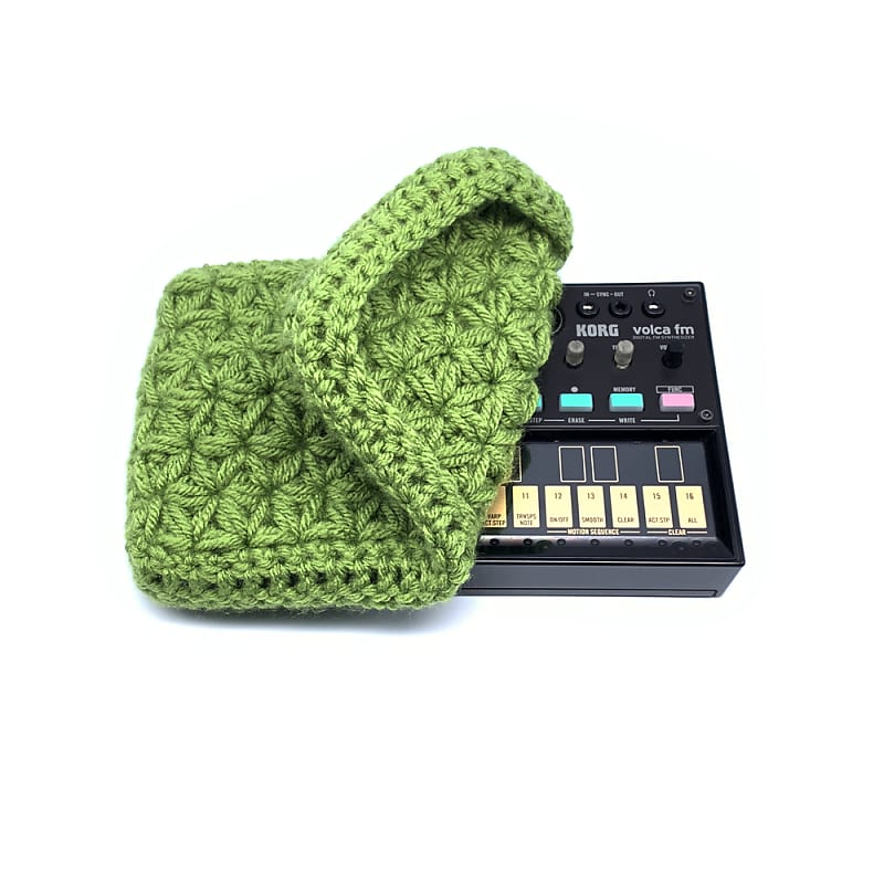 Jasmine stitch crochet dust cover for Korg Volca series modules - Avocado image 1
