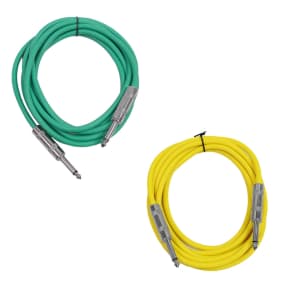2 Pack of 10 Foot 1/4" TS Patch Cables 10' Extension Cords Jumper - Green & Yellow image 1