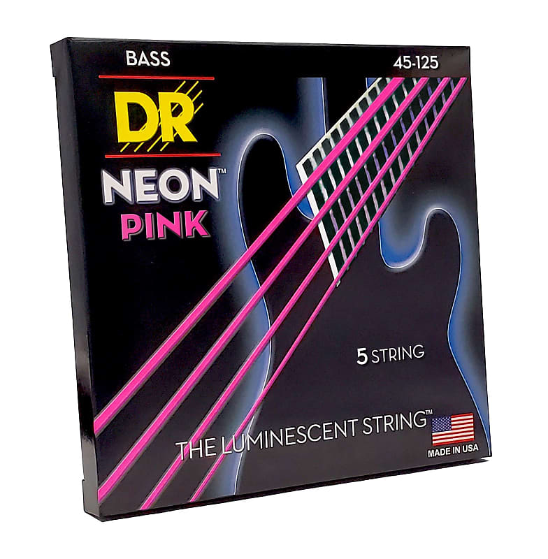 DR Strings Neon Pink Bass Strings 5-String Set (45-125), K3 Coated, NPB5-45 image 1