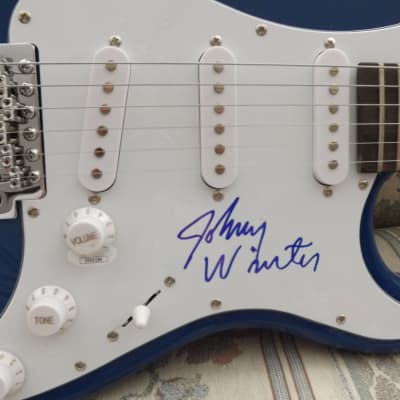 Johnny Winter Signed Glarry  Strat Midnight Blue, w/JSA COA image 2