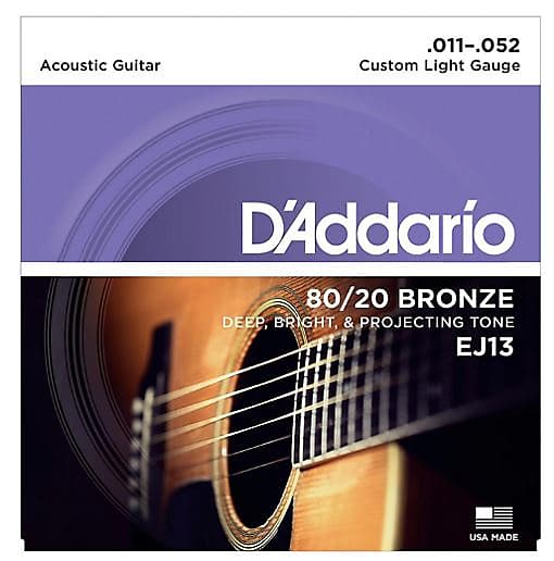 D'Addario Daddario EJ13 80/20 Bronze Custom Light Acoustic Guitar Strings image 1