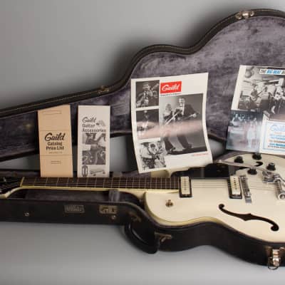 Guild  Starfire III White Thinline Hollow Body Electric Guitar (1964), ser. #28965, original black hard shell case. image 10