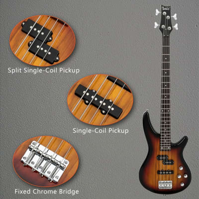 Glarry GIB Sunset 4 String Bass Guitar Full Size SS pickups w/20W Amplifier image 5