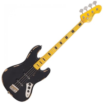 Vintage Icon VJ74 Bass Guitar - Distressed Black for sale