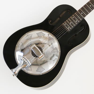 1980s Vintage Regal Resonator Acoustic Guitar Round Neck with F Holes Black & White Binding OHSC image 23