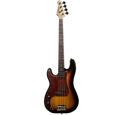 Sawtooth Left-Handed EP Series Electric Bass Guitar with Gig Bag & Accessories, Vintage Burst w/ Tortoise Pickguard image 7