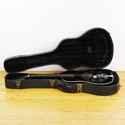 1980s Vintage Regal Resonator Acoustic Guitar Round Neck with F Holes Black & White Binding OHSC image 4
