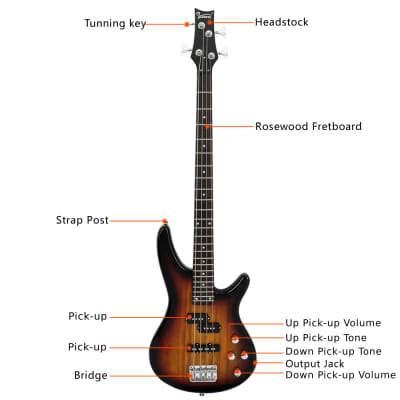 Glarry GIB Bass Guitar Full Size 4 String SS pickups w/ 20W Amplifier Sunset image 4