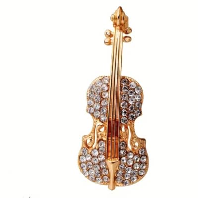 Golden Violin Rhinestone Viola Cello Brooch Pendant Pin - Show Passion & Fashion for the Art & Music Lifestyle - Performance image 1