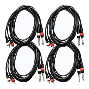 Seismic Audio SARCA-Q-10-4 Dual RCA Male to Dual 1/4" TS Male Patch Cables - 10' (4-Pack)