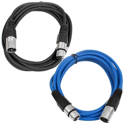 2 Pack of XLR Patch Cables 10 Feet Extension Cords Jumper - Black and Blue image 1