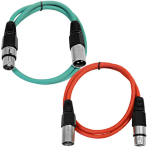 Seismic Audio SAXLX-2-GREENRED XLR Male to XLR Female Patch Cable - 2' (2-Pack)
