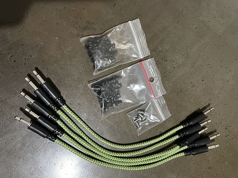 LMNTL - 3.5mm - 6" - Gray + Green Braided - Eurorack Patch Cable - 5 Pack - M3 Black Screws - New image 1