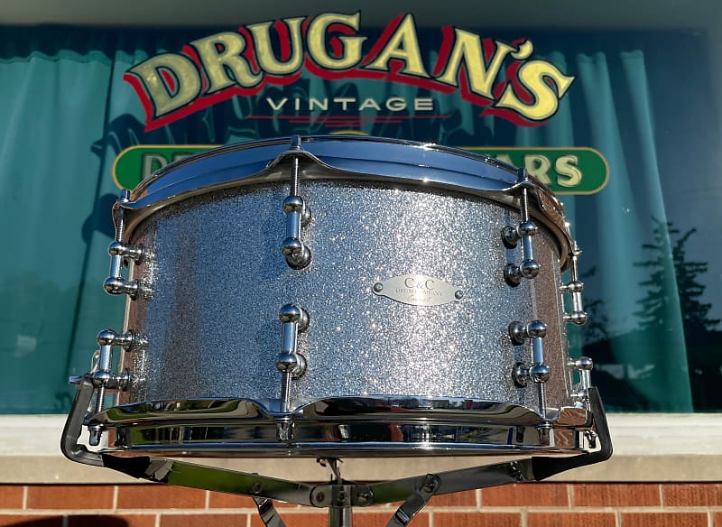 C&C Drum Company 6.5x14 Steel Snare Drum Silver Sparkle *Video Demo* image 1