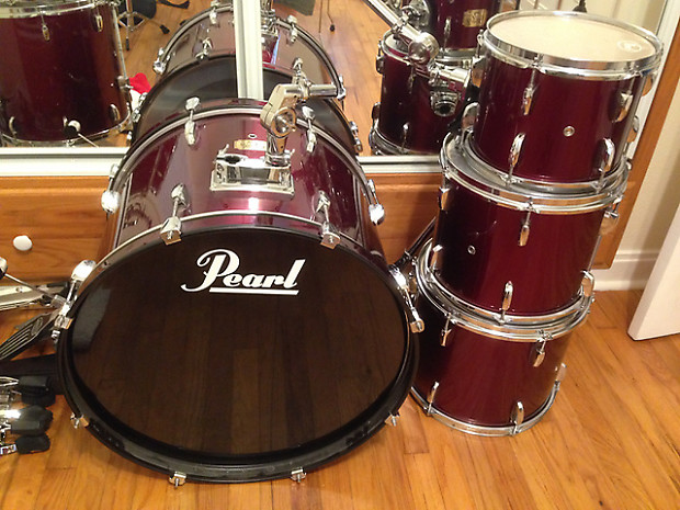 Pearl Export Red 6pc Kit + stands, cymbals, throne image 1