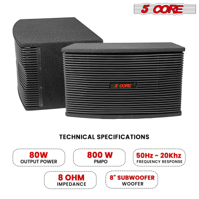 5 Core 8 Inch PA Speaker System Vented Subwoofer 800W PMPO 80W RMS 8 Ohm Portable DJ Party Full Range Sound  Ventilo 890 image 2