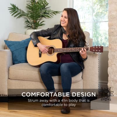 Best Choice Products Full Size Beginner Acoustic Guitar Set with Case, Strap, Capo - 41in-Dark Brown image 12