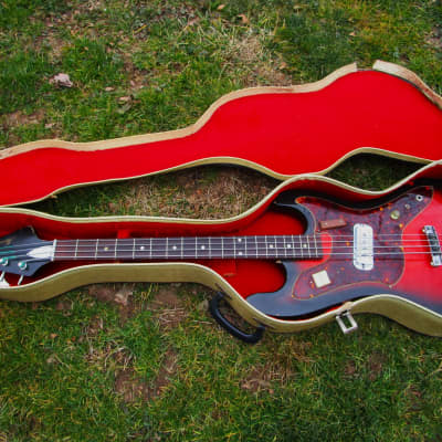 Harmony  Silhouette H-25 Bass Guitar, Late 1960's, USA, Cherryburst, Dearmond Pickup, Caseburst for sale