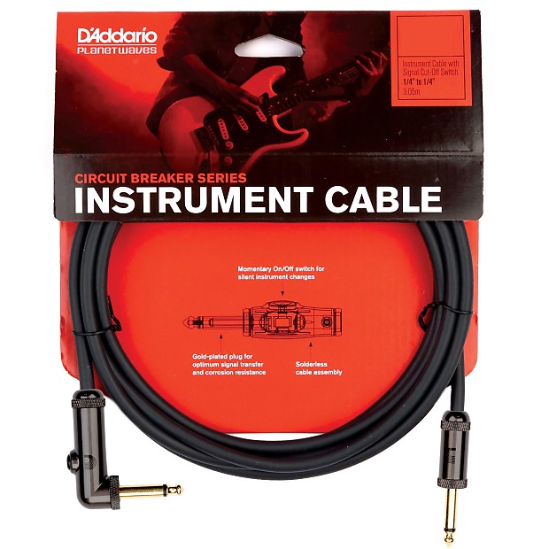 Planet Waves PW-AGRA-10 Circuit Breaker 1/4" TS Right-Angle Instrument Cable w/ Integrated Mute Switch - 10' image 1
