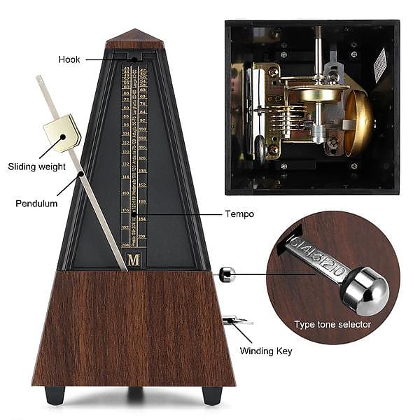 Mechanical Metronome Wood Grained Loud Sound/High Precision/No batteries  Needed/for Piano/Guitar/Violin/Drum and Other Instruments (Tower design)