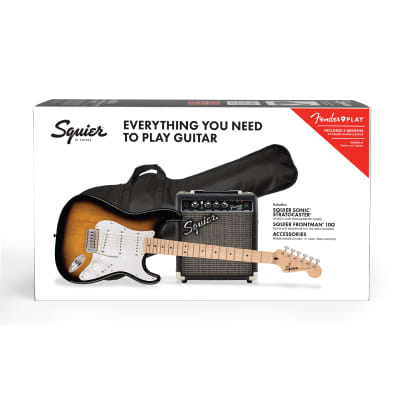 Squier Sonic Stratocaster Guitar Pack, Maple Fingerboard, 2-Color Sunburst, Gig Bag, 10G - 120V image 3