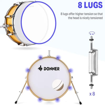 Donner Drum Set Adult with Practice Mute Pad,5-Piece 22 inch Full Size Acoustic Drum Kit image 3