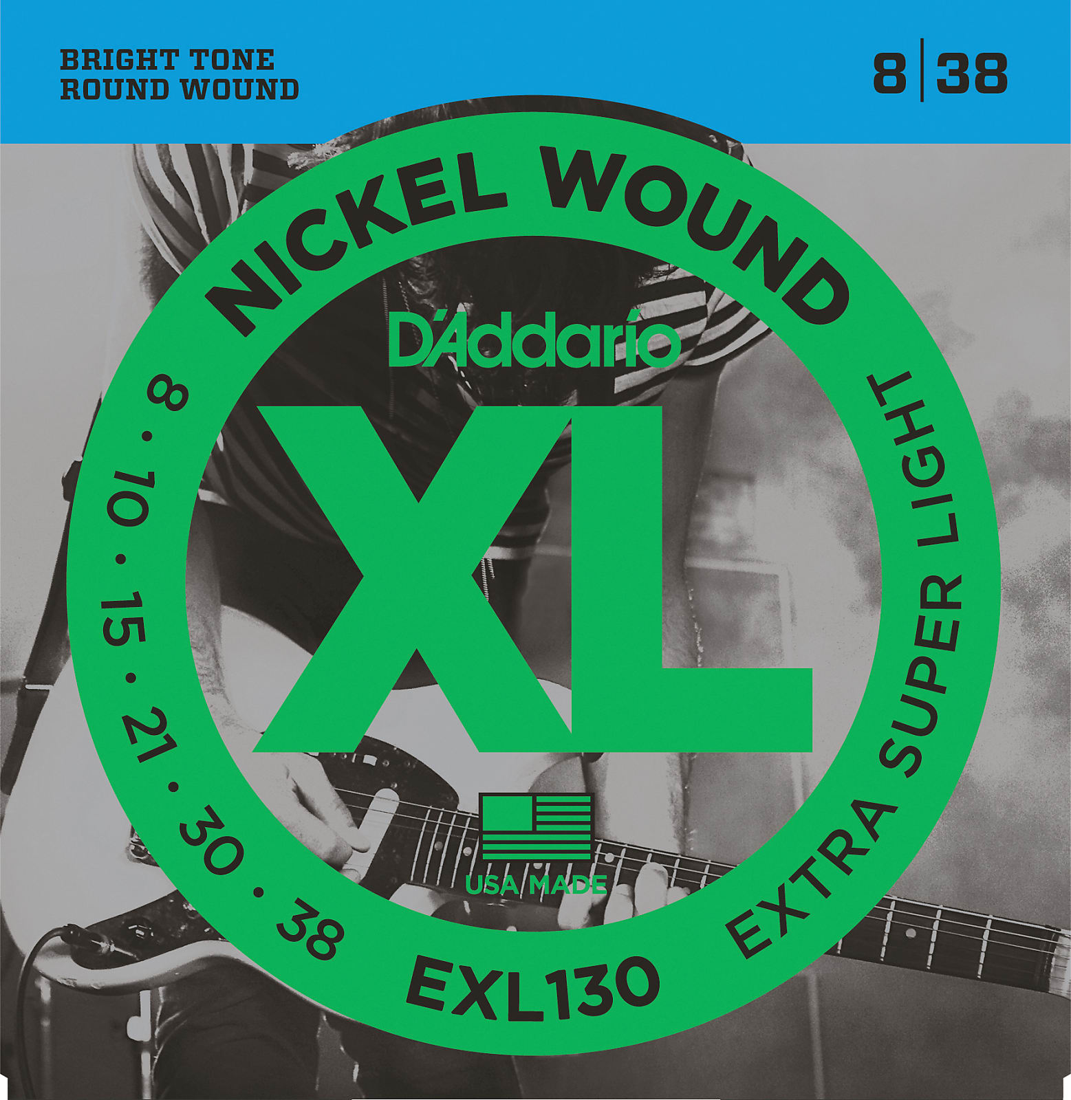 D'Addario EXL130 Nickel Wound Electric Guitar Strings, Extra-Super Light, 08-38