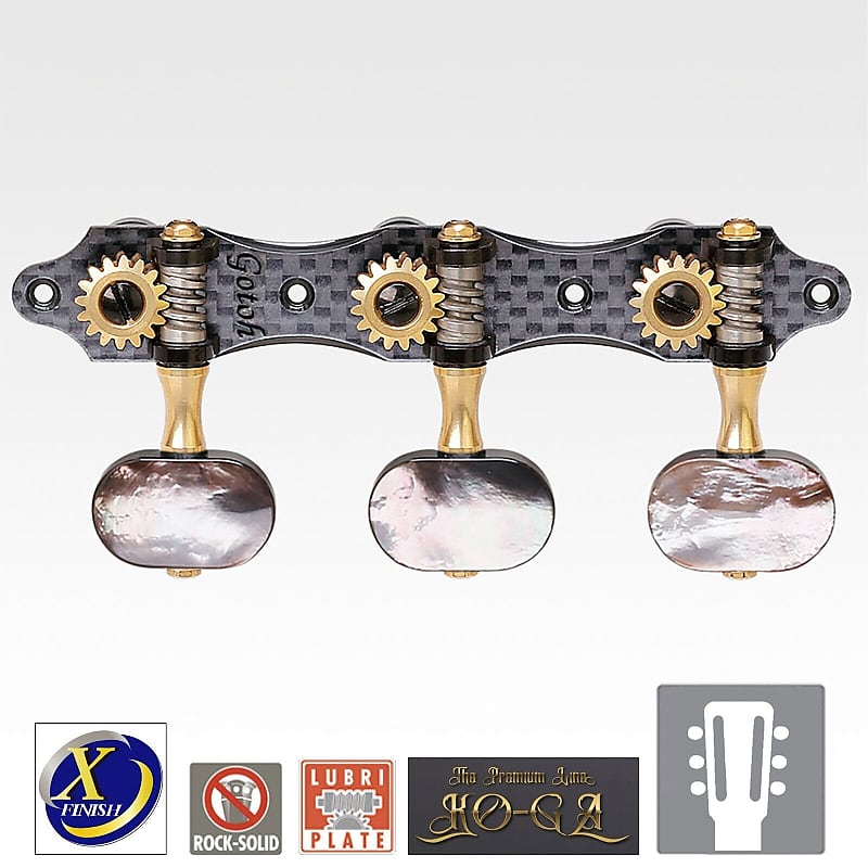 Gotoh KG01-CA Classical Guitar Tuners Real Black Mother of Pearl Buttons X-Gold image 1