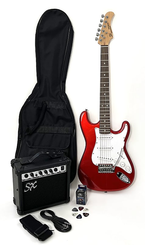 SX 3/4 Size Electric Guitar Beginner Package w/Amp Carry Bag, Strap, Cord RST 3/4 CAR Red image 1