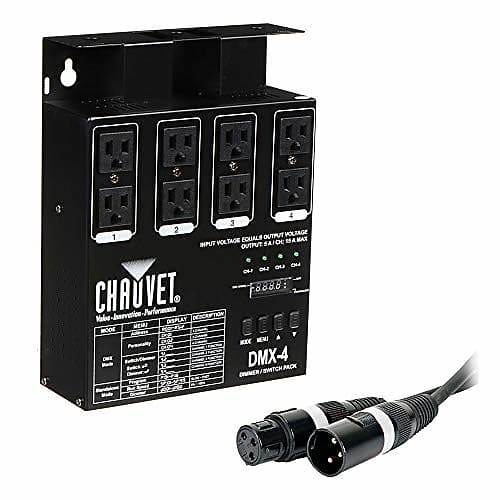CHAUVET DJ DMX-4LED 4-Channel Dimmer Pack with American DJ Accu-cable 3-pin DMX Cable (50') Bundle image 1