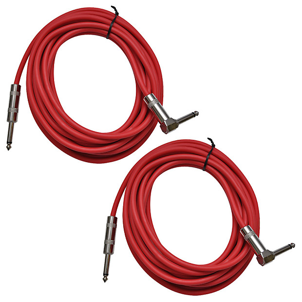 Seismic Audio SAGC20R-RED-2PACK Straight to Right-Angle 1/4" TS Guitar/Instrument Cables - 20" (Pair) image 1