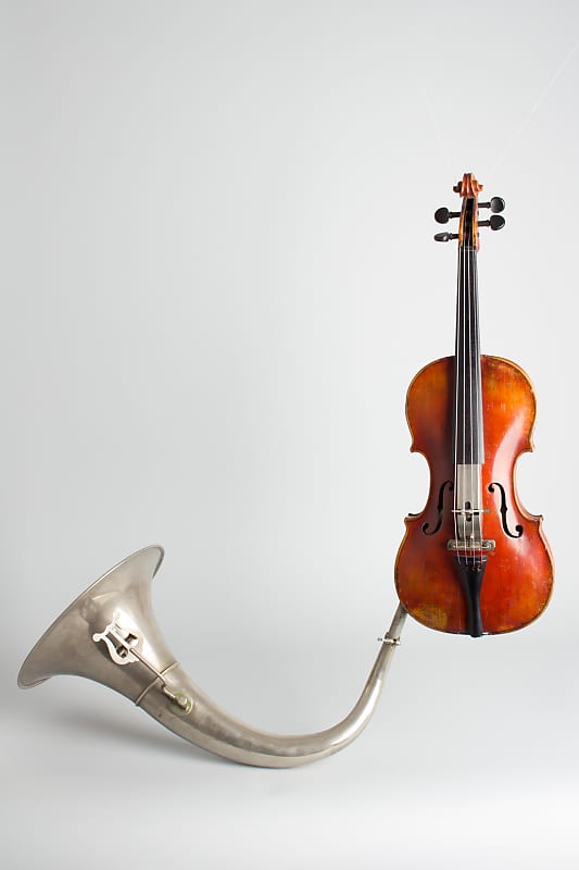 Jar Krumphans Praha  Resophonic Violin,  c. 1900, black hard shell case. image 1