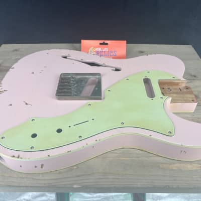 Real Life Relics Nitro 69 Thinline Tele® Telecaster® Body Double Bound Aged Shell Pink image 3