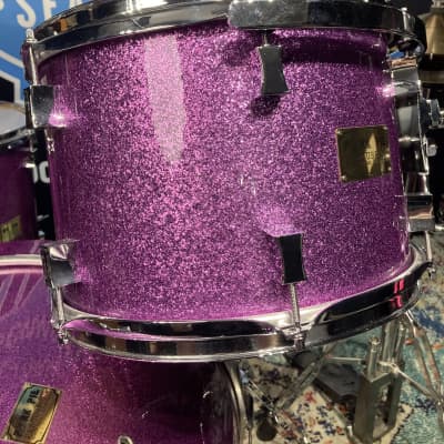 Frank Ferrer's Guns N Roses, Pork Pie, 2016 Drum Set, 24",16",14",13",12" Purple Sparkle. Signed! Authenticated! image 15