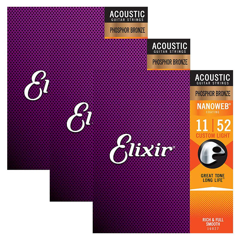 3-Pack! Elixir Custom Light 11-52 Acoustic Phosphor Bronze | Reverb