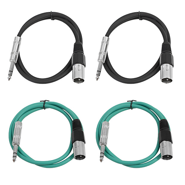 Seismic Audio SATRXL-M3-2BLACK2GREEN 1/4" TRS Male to XLR Male Patch Cables - 3' (4-Pack) image 1