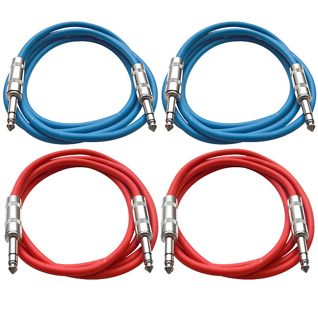 Seismic Audio SATRX-2-2BLUE2RED 1/4" TRS Patch Cables - 2' (4-Pack) image 1