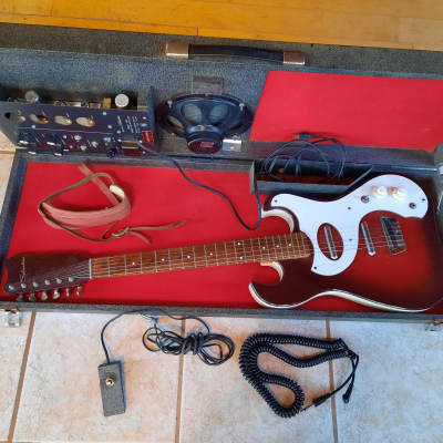 Danelectro/Silvertone Amp in Case 1960 Black to Red  burst 2 pickups tremelo model with foot switch image 1