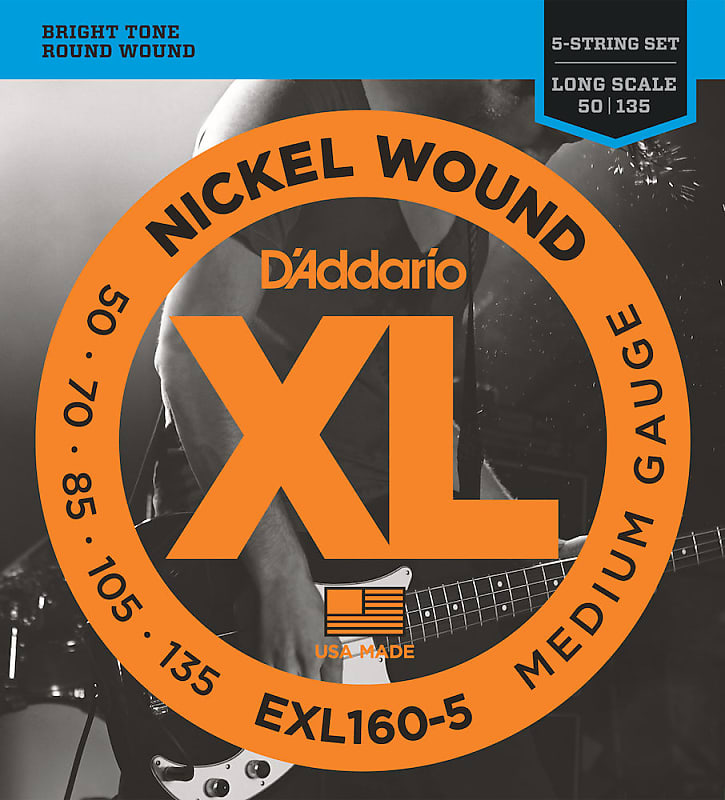 D'Addario EXL160-5 5-String Nickel Wound Bass Strings Medium, 50-135, Long Scale image 1